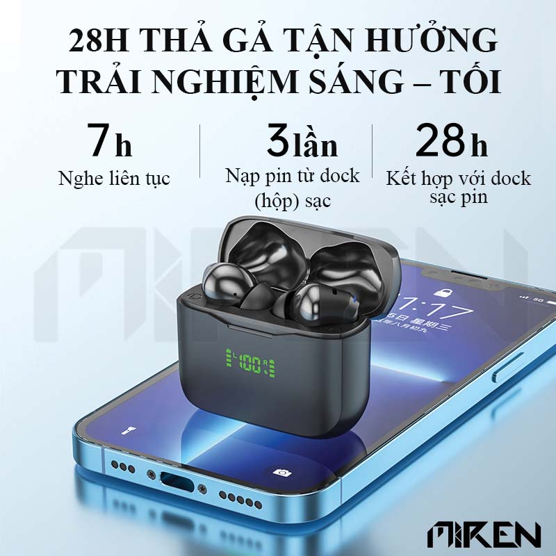 Tai Nghe Bluetooth True Wireless Không Dây TWS-CT03 Cảm Ứng - 2 Tai Nghe Độc Lập - Hộp Đèn Led Hiển Thị % Pin. Hàng Chính Hãng