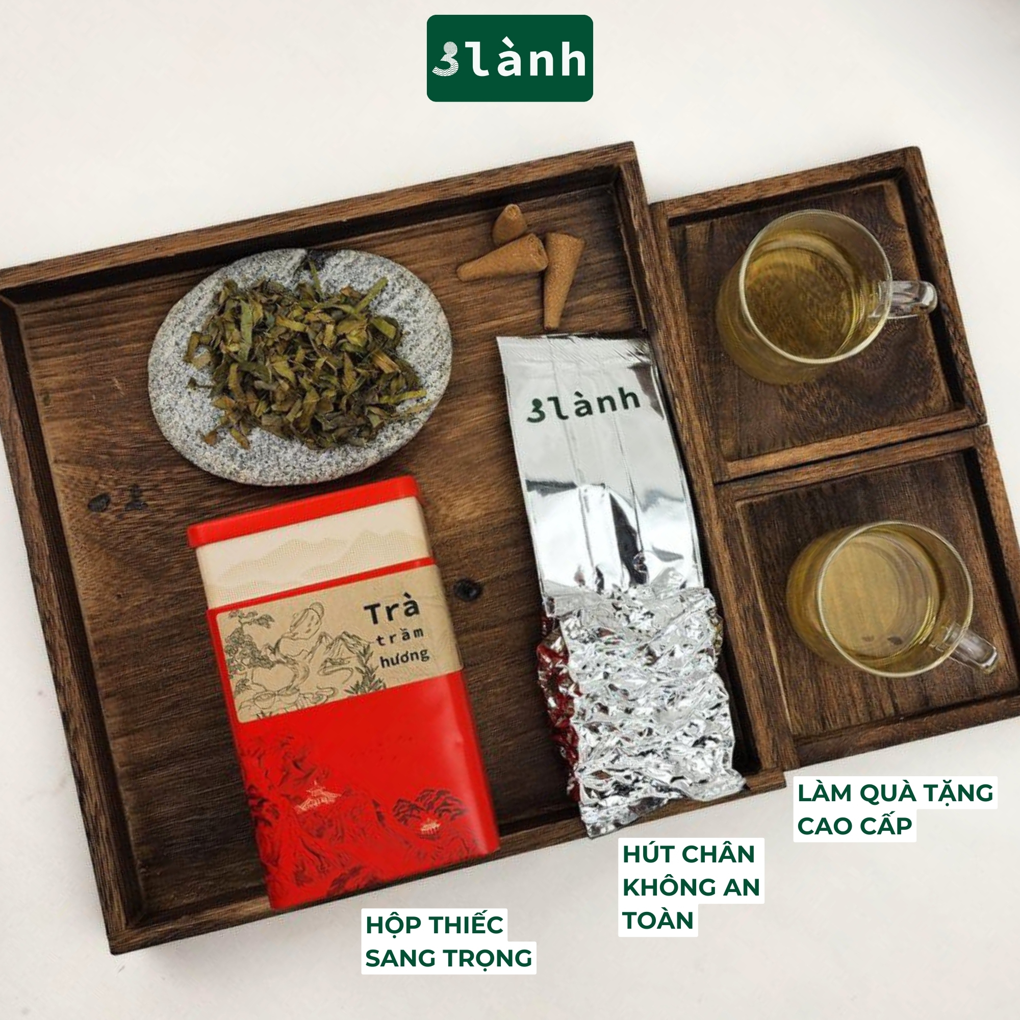 Trà Trầm Hương Dạng Lá Hộp 50gr 3 Lành Hoàn Toàn Từ Lá Dó Bầu Ngủ Ngon Giảm Stress