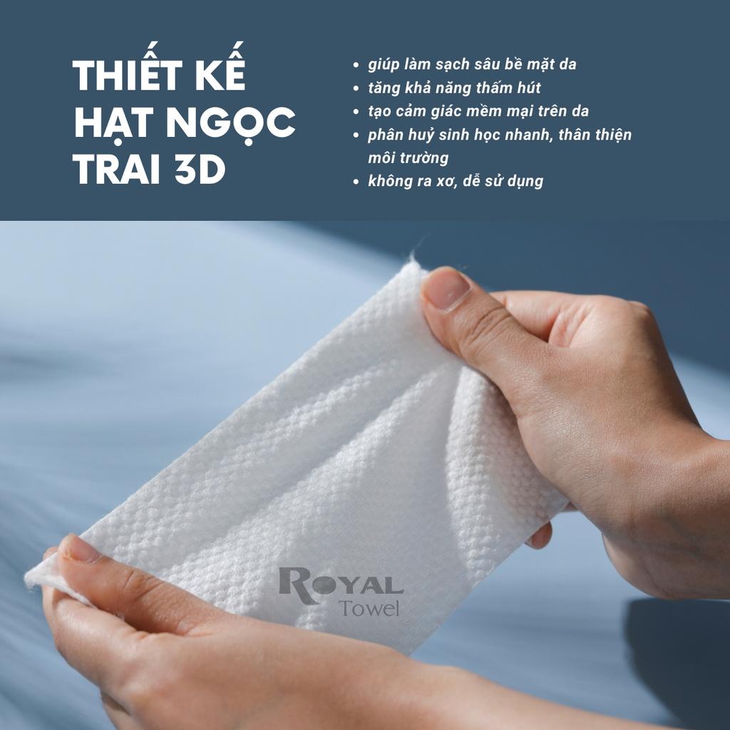 Khăn mặt khô Royal Towel dùng 1 lần lau khô lau ướt chất viscose, giấy lau mặt dùng 1 lần mềm mịn 80 khăn