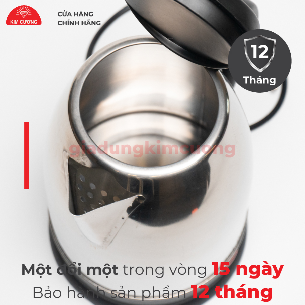 Ấm Đun Nước Siêu Tốc Inox 2 Lít Kim Cương - Hàng Chính Hãng