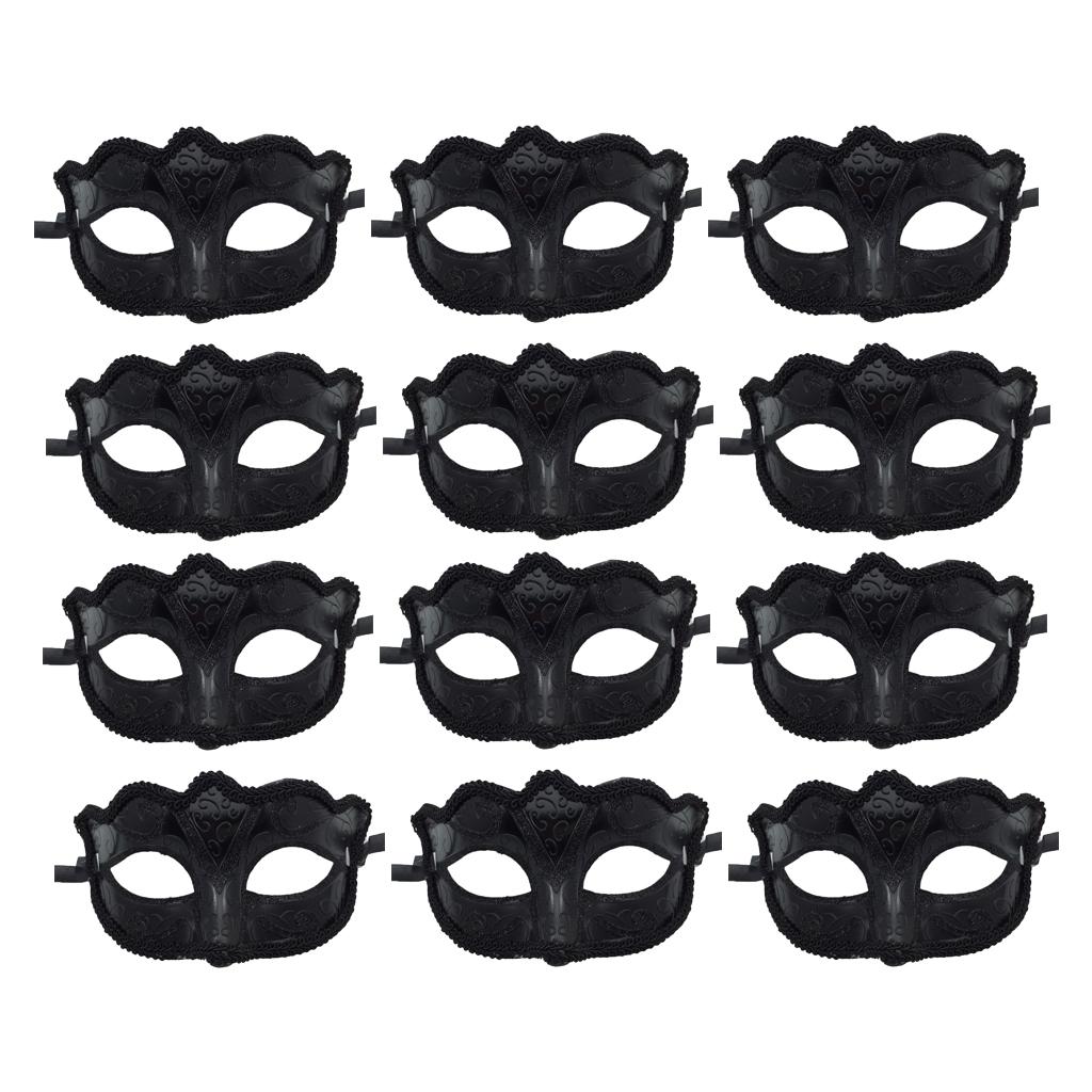 12 Pieces Women Mens Masquerade Ball Mask Venetian Party Eye Mask Black
