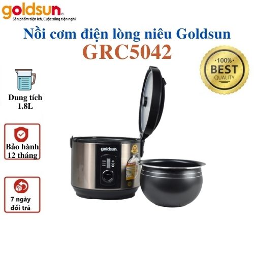 Nồi Cơm Điện Lòng Niêu Chống Dính Goldsun GRC5042 Công Suất 700W Dung Tích 1.8L Nấu Cơm Ngon Như Niêu Đất - Hàng chính hãng Goldsun