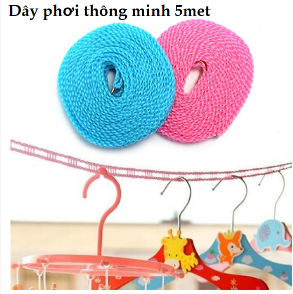 Dây phơi đồ thông minh dài 5m có lỗ chống trượt, tiết kiệm không gian GD412-DayPhoiDo (giao màu ngẫu nhiên)