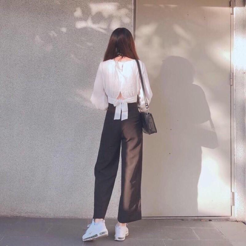 Áo croptop nơ lưng tay phồng (10 màu)