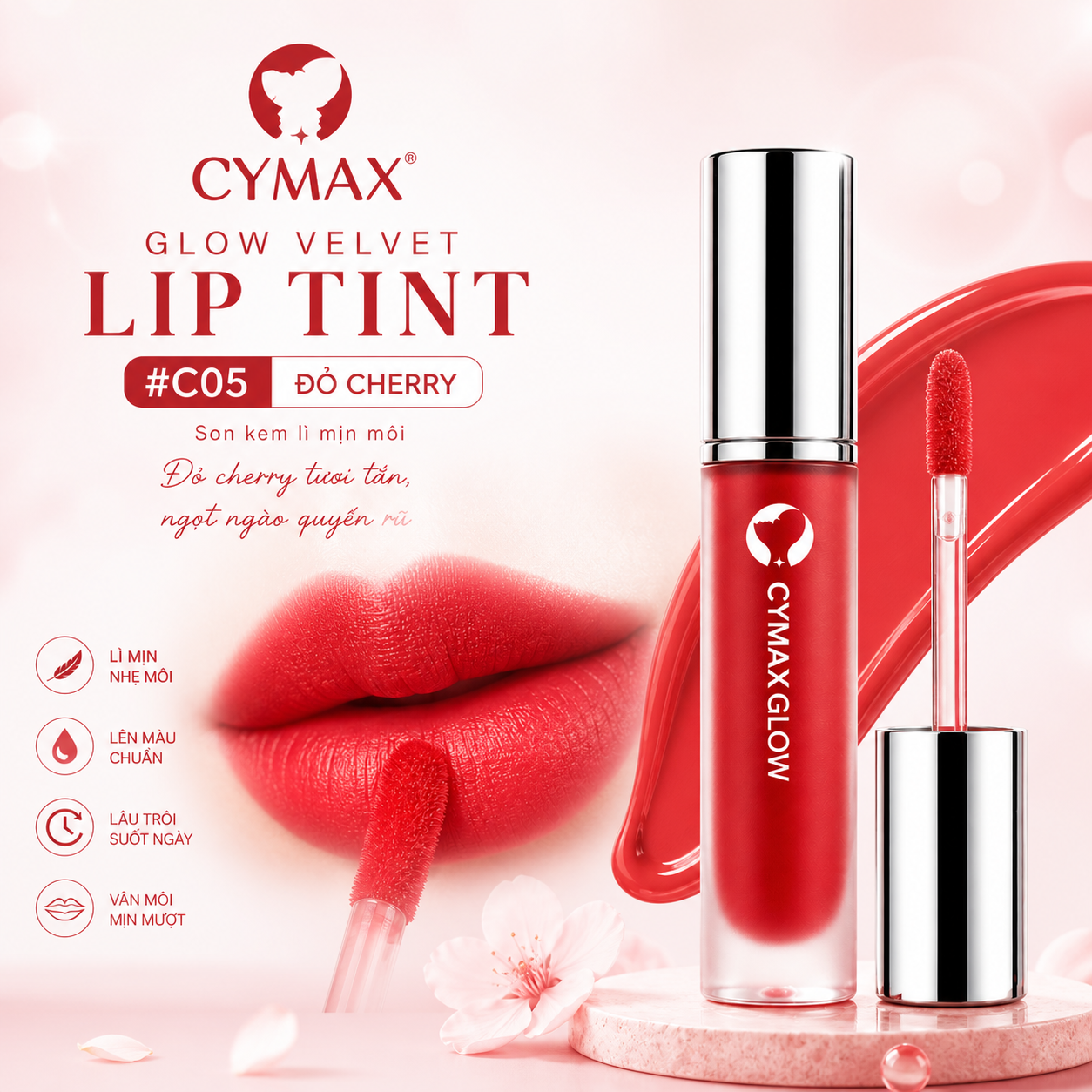Son Kem CYMAX Glow Velvet Lip Tint - Lì Mịn Như Nhung, Căng Mướt Môi Chuẩn Hàn - Không Trôi