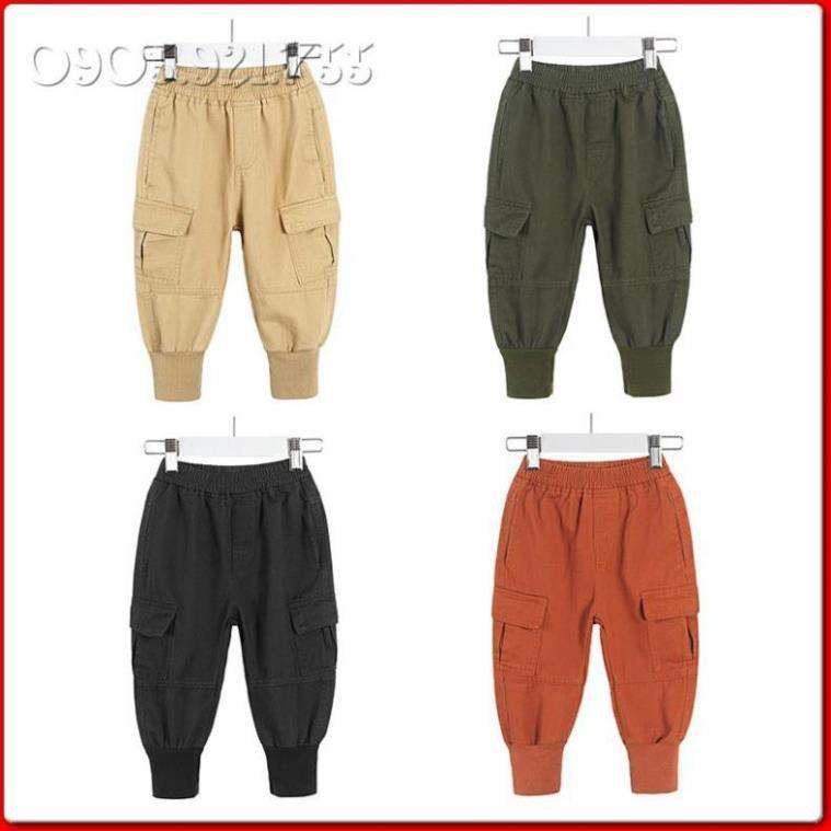 QK5Size90-130Quần jogger Kaki, hãng XILIBAThời trang trẻ Em hàng quảng châu - Hình thật cận vải