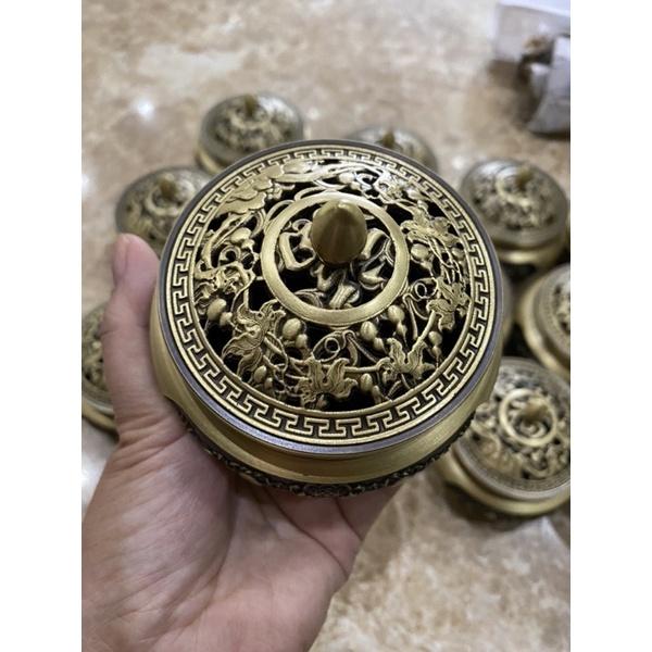 Bộ Lư xông trầm trạm khắc hoa sen bằng đồng chuẩn