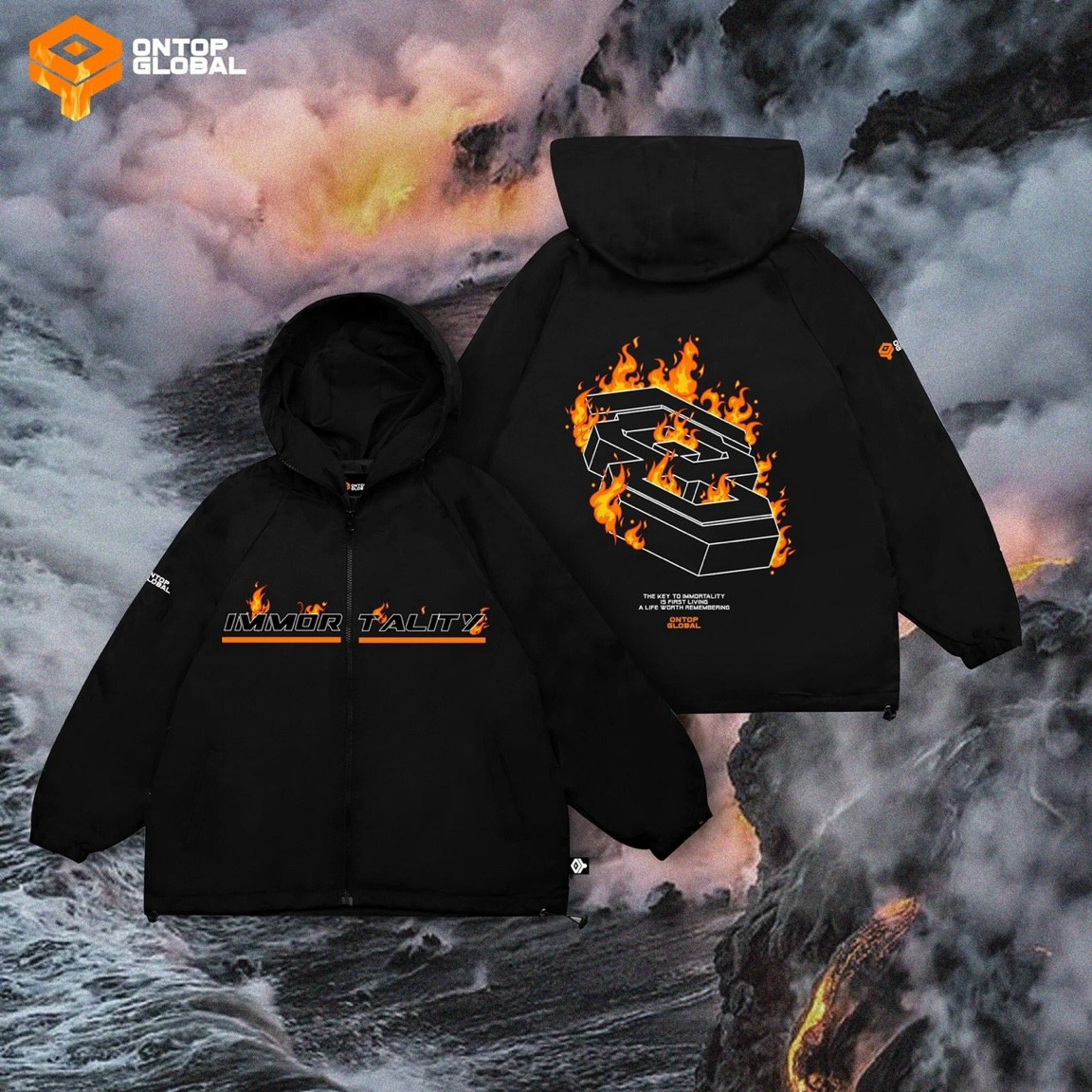 Áo khoác dù unisex Glean Mark 2 local brand ONTOP, áo khoác ONTOP Jacket Logo Fire - Áo khoác Logo Fire .Hàng quảng châu, Áo khoác dù unisex Logo Fire local brand ONTOP, áo khoác streetwear ulzzang hàn quốc có nón cá tính