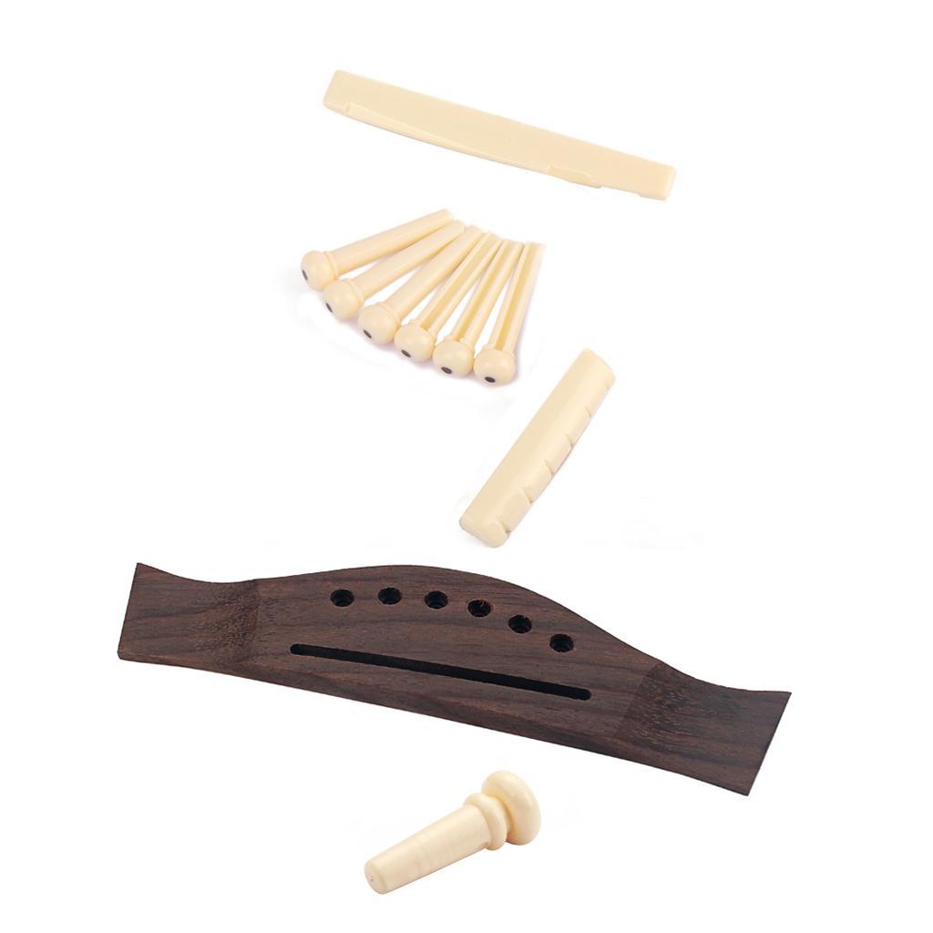 Folk Acoustic Guitar Rosewood Bone Bridge Pins Saddle Nut Set