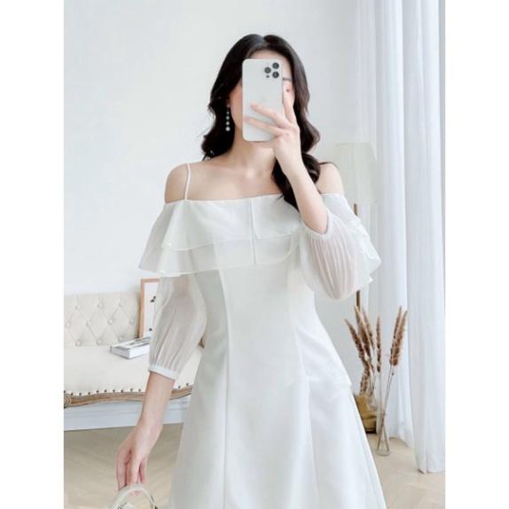 Đầm dạo phố trễ vai phối tay sang chảnh ivy.fashion đi biển dự tiệc dạo phố bigsize gợi cảm sexy