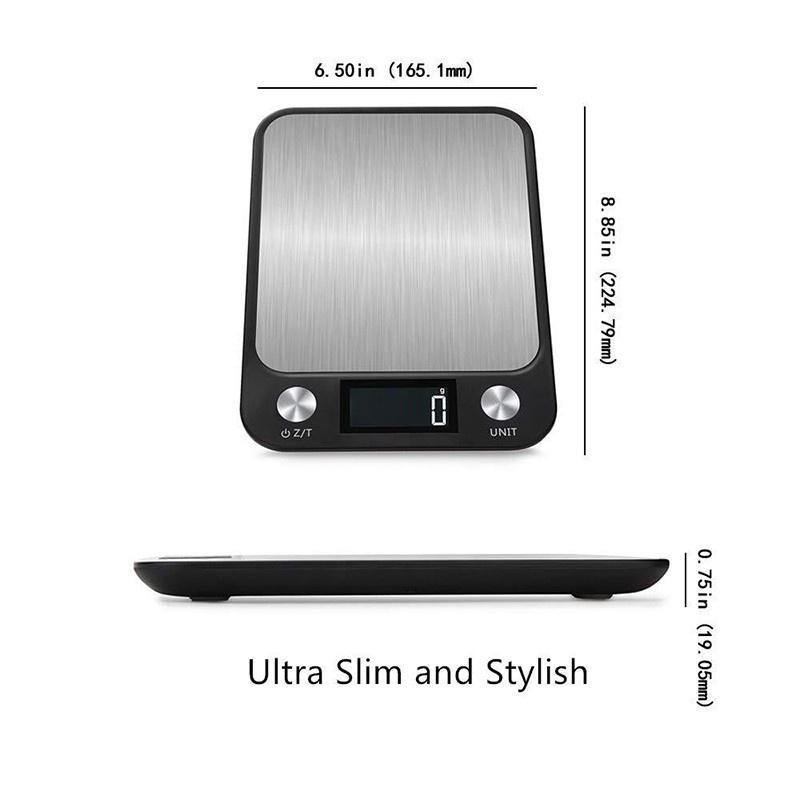 Cân điện tử 10kg/5kg, dải cân từ 1g, màn hình LCD chống nước nhà bếp cân điện tử màu đen mặt INOX