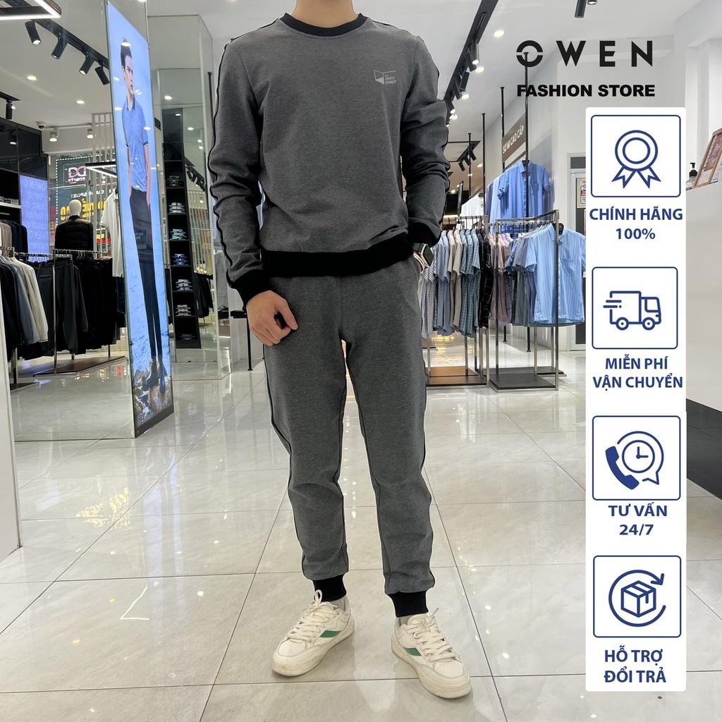 Bộ nỉ nam OWEN màu xám, bộ mặc nhà Thu đông dành cho nam chất liệu cotton cao cấp mã BMN221175