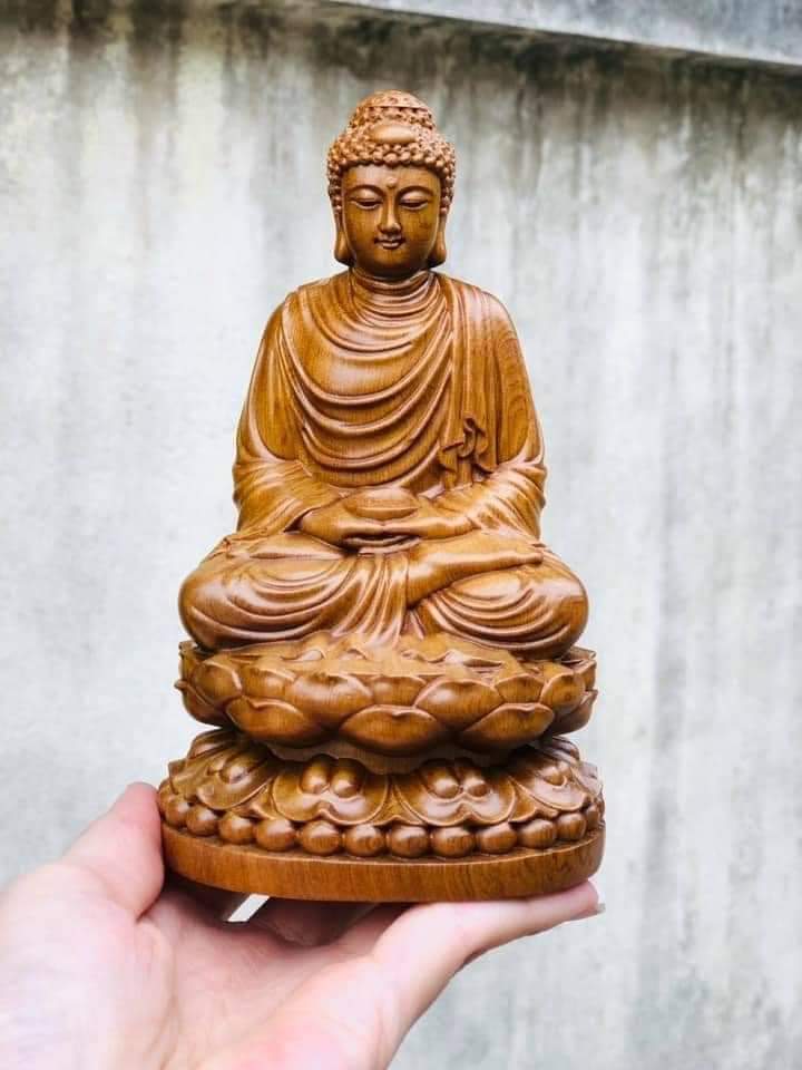 Tượng Phật A Di Đà - Phật Bà Quan Âm gỗ bách xanh để ô tô ,bàn làm việc đem lại may mắn tài lộc