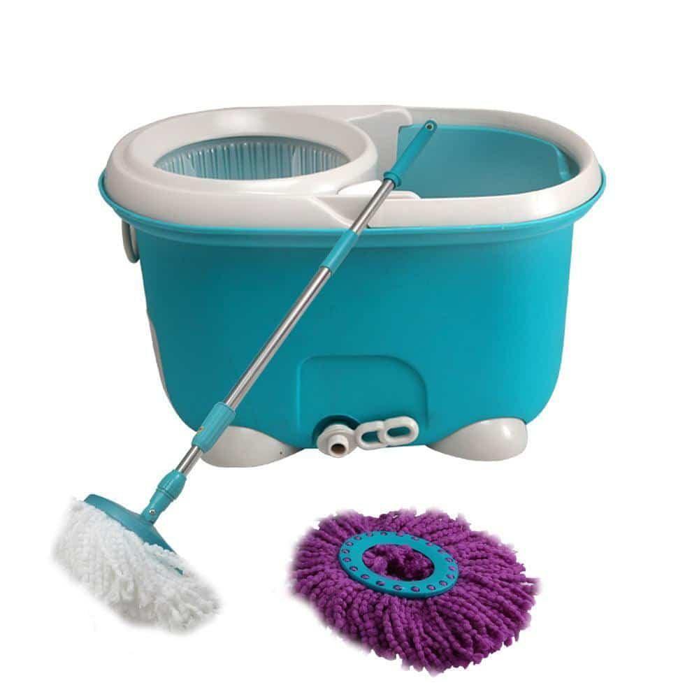 Bộ cây lau nhà xoay tay 360 độ Lock&Lock -Xanh dương ( 2 white mop +1 purple mop) -