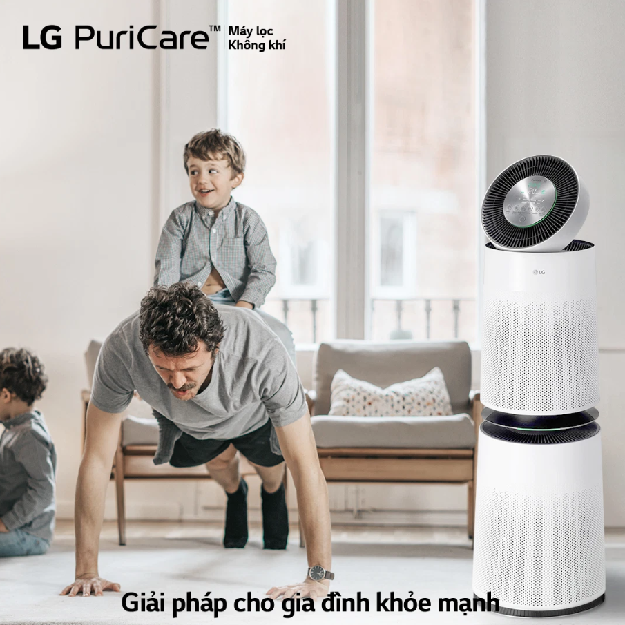 Máy Lọc Không Khí 2 Tầng LG Puricare 360˚ Plus AS301DWFA Loại Bỏ 99% Vi Khuẩn, Kết Nối App, Cho Phòng 100m2, Nhập Hàn