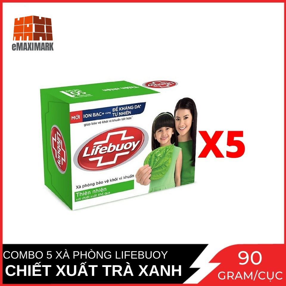 Combo 5 Xà bông cục Lifebuoy Chiết Xuất Khổ Qua (Lá Trầu) 90g X5