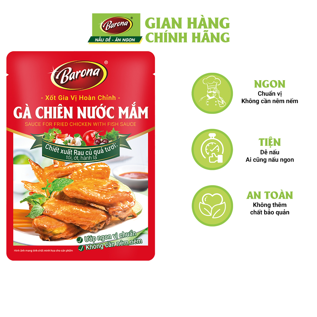 Combo 3 gói Xốt Gia vị hoàn chỉnh Barona - Gà Chiên Nước Mắm 80gr