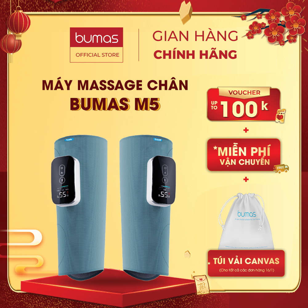 Máy Massage Chân BUMAS M5 - Chườm Nóng Massage Bắp Chân Bằng Khí Nén - Bấm Huyệt Mô Phỏng Bàn Tay Con Người - Hàng Chính Hãng