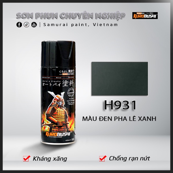 Sơn xịt Samurai Kurobushi - màu đen pha lê xanh H931 (400 ml)