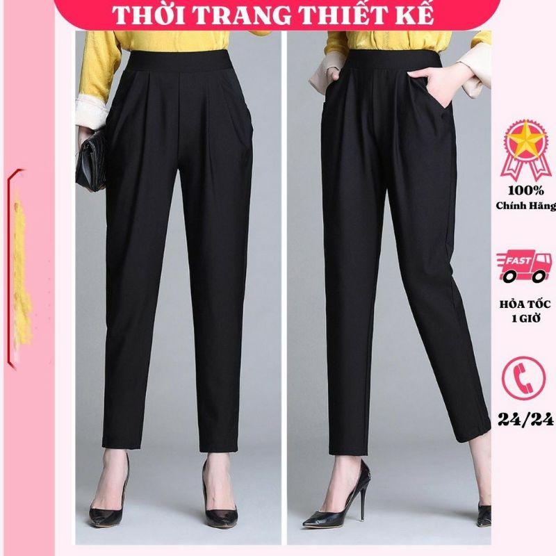 Quần tây nữ thun tăm ống đứng lưng chun màu đen
