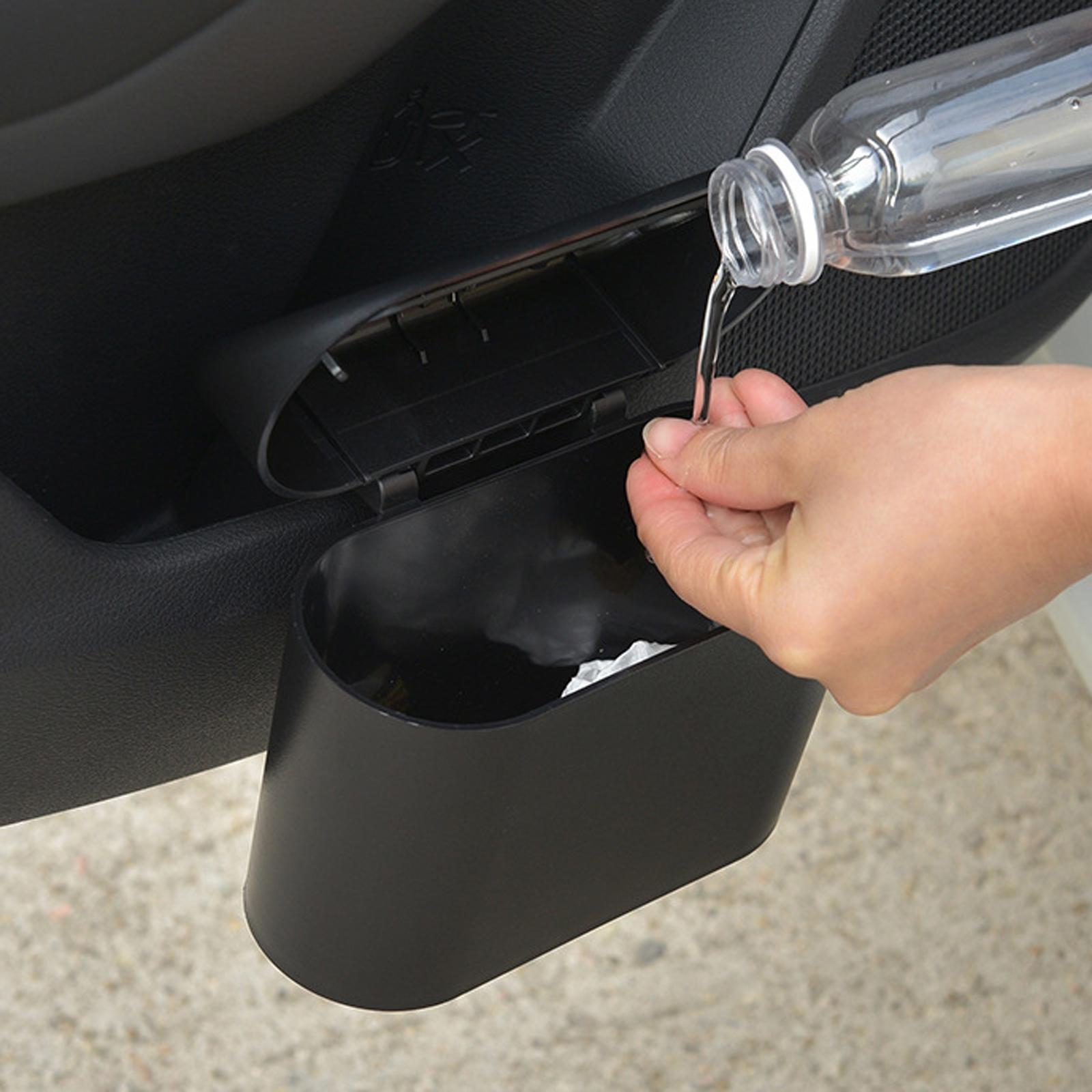 Portable Car Trash Can with Lid Hanging Small Trash Container Pressing Type Pink