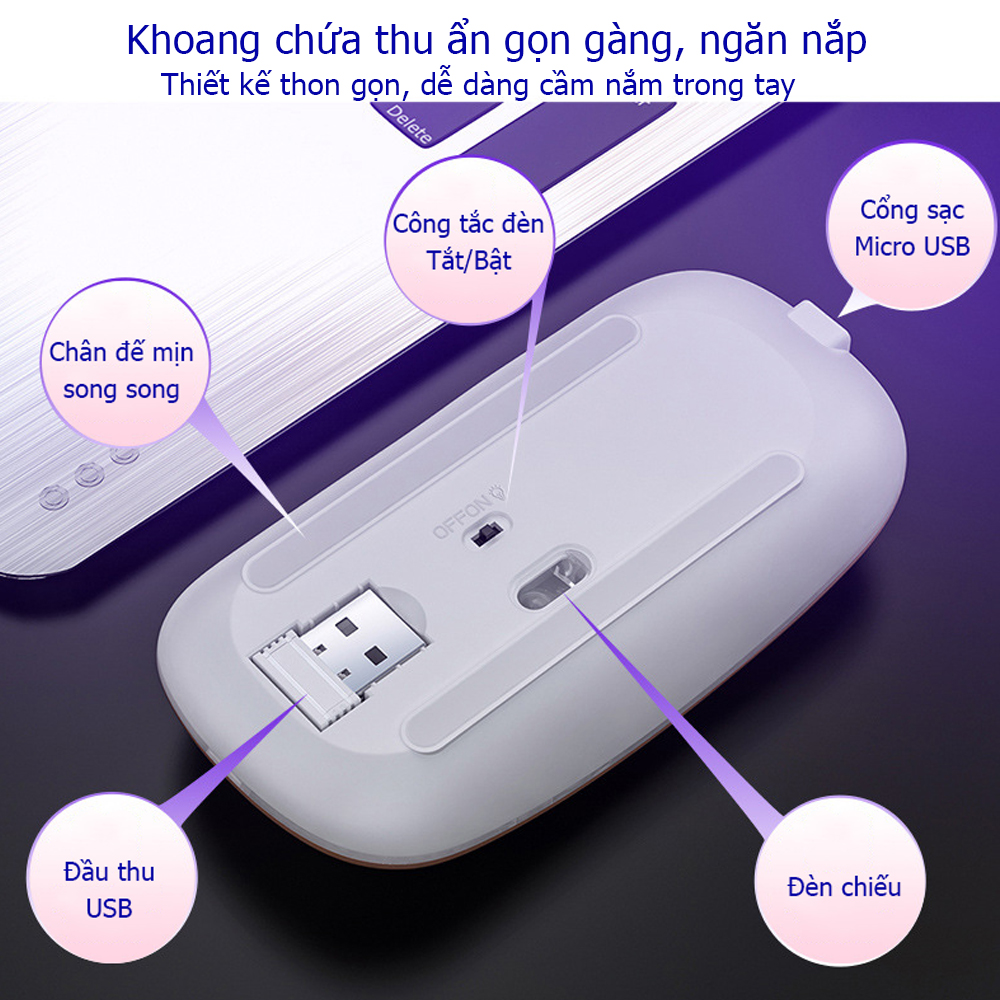 Chuột Không Dây A2 Pin Sạc, hai chế độ bluetooth và wireless ( Màu Ngẫu Nhiên)