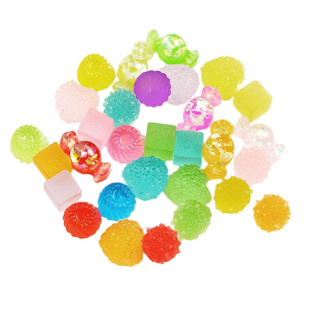 30Pcs Resin Candy Buttons Mixed Cabochon for DIY Phone Case Decor Key Rings