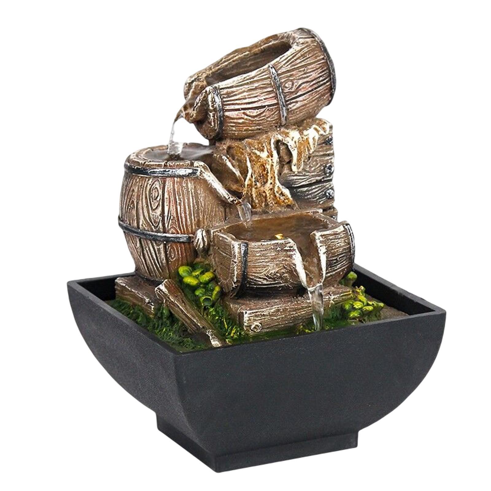 3 Tiers Desktop Water Fountain with Scene Light for Zen Meditation Ornament