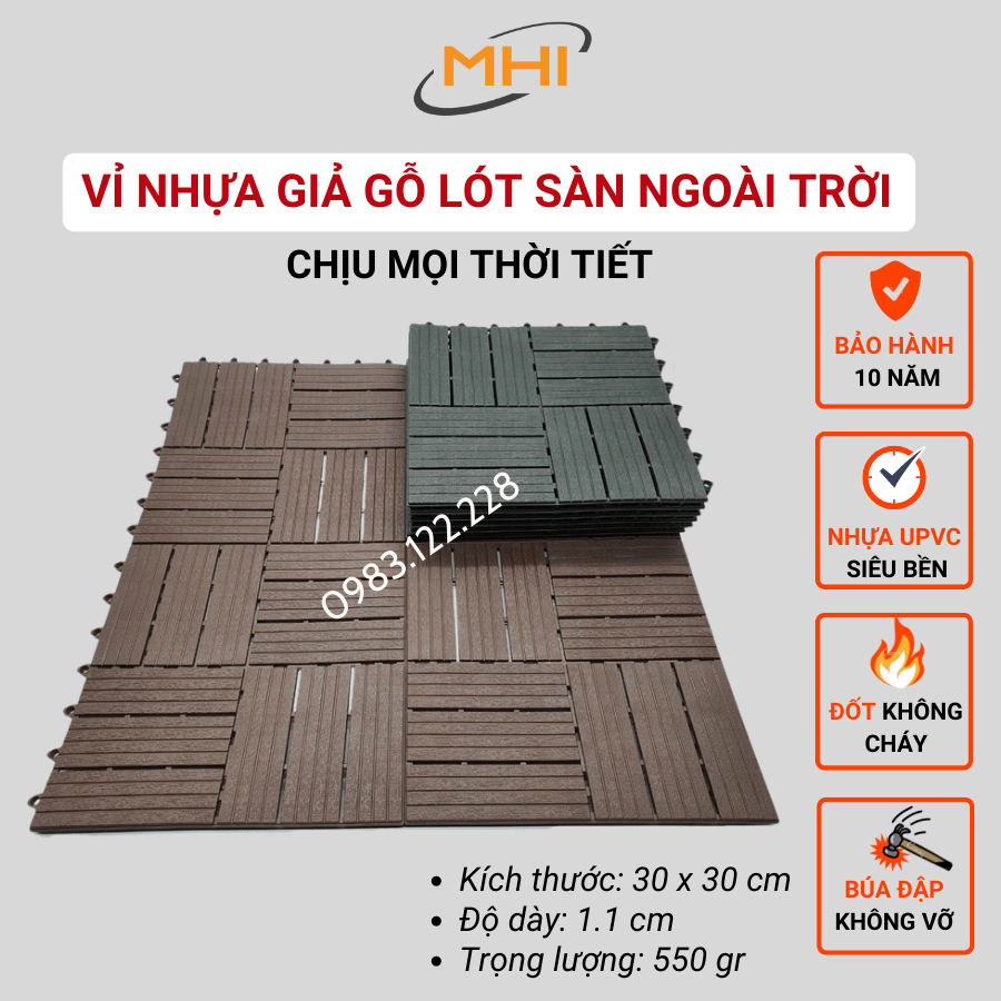 [COMBO 11] Tấm nhựa lót sàn MHI-12 NAN - Phong cách mới. Chống trơn trượt ban công, bể bơi, sân vườn, sân thượng, nhà tắm