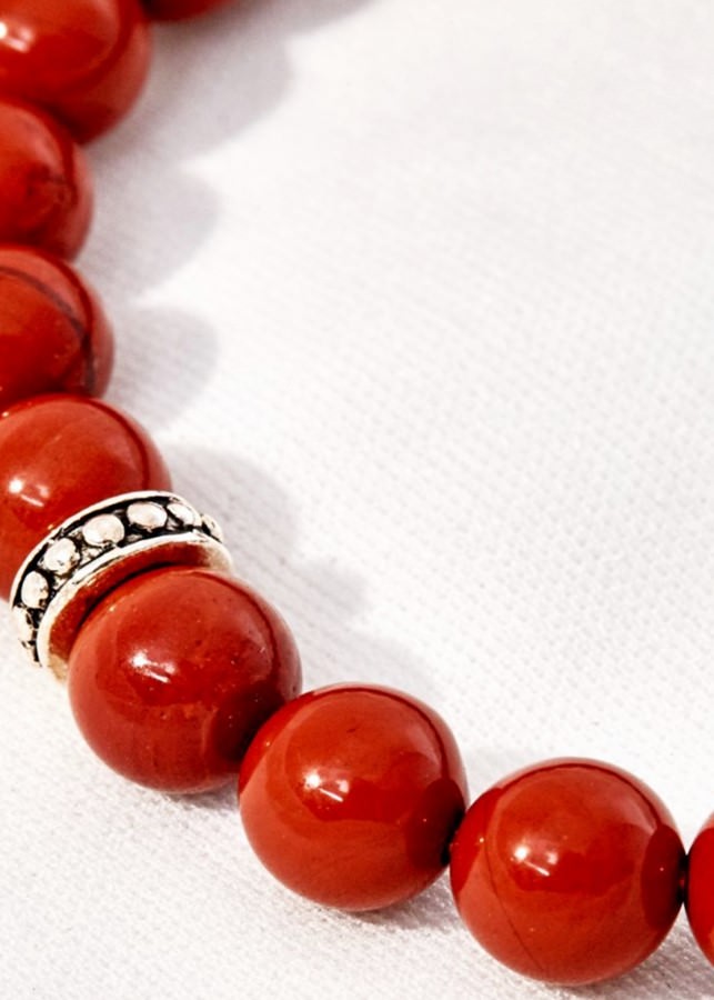 Vòng Tay Đá Red Jasper Charm Bạc Thái - Hỏa Thổ