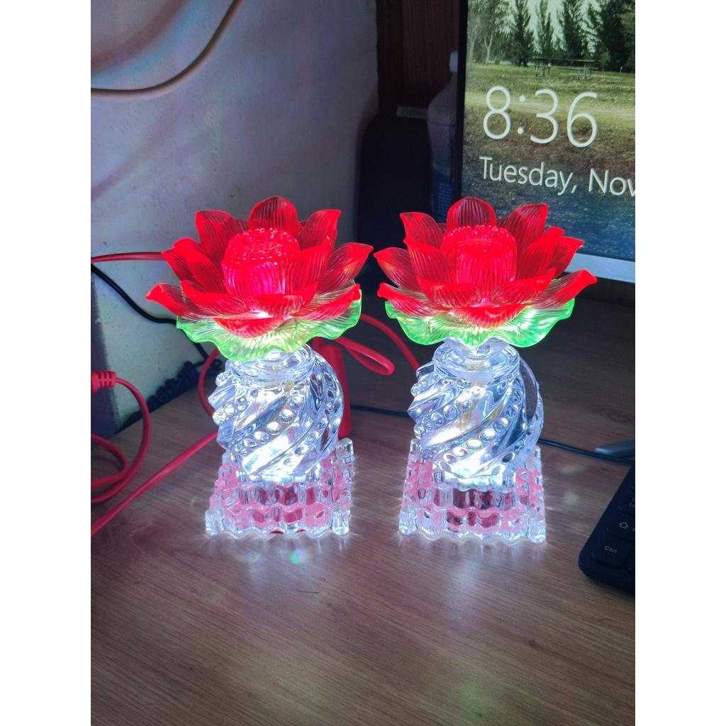 ĐÈN THỜ HOA SEN THỦY TINH BÔNG NHỰA CAO 17CM - SỐ 3