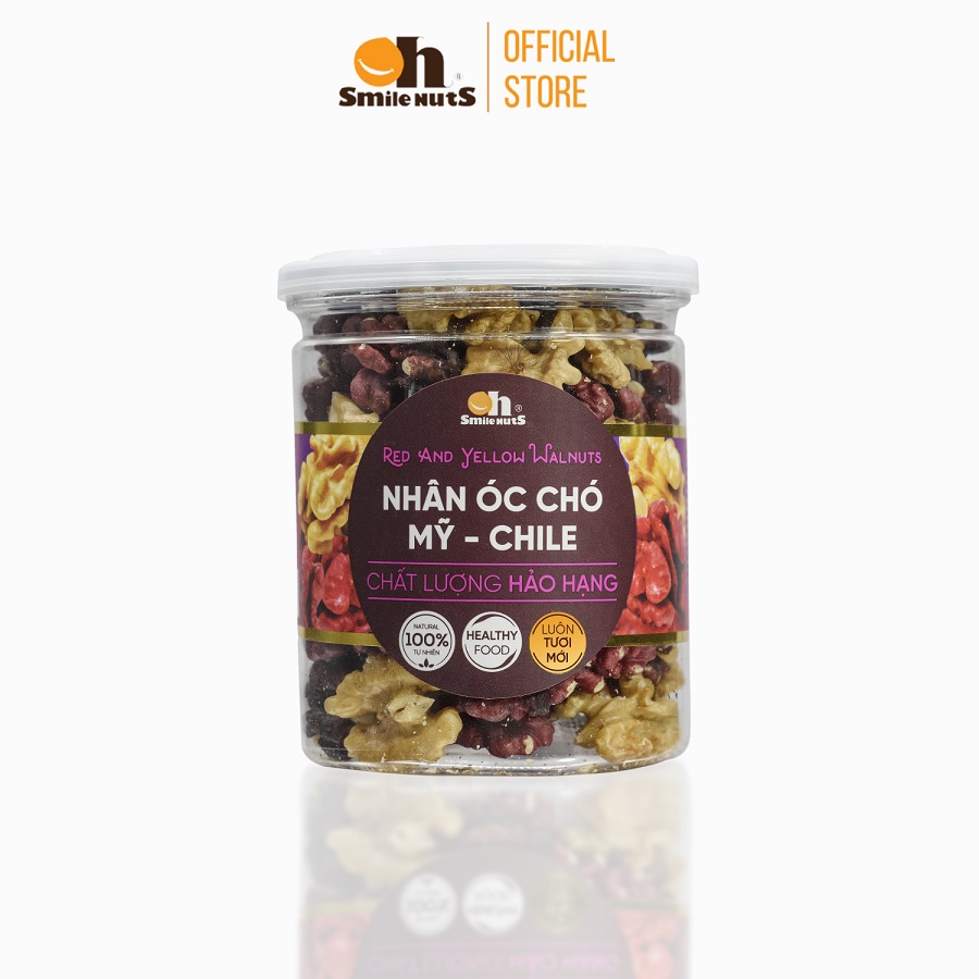 Mix 2 loại Nhân Óc Chó Đỏ Mỹ và Nhân óc chó Vàng Oh Smilenuts _ Trọng lượng 200g/400g _ Nhân Óc Chó Đỏ Mỹ - Nhân óc chó Vàng Chile tươi ngon, vị ngọt, nhân dày, vị béo không đắng, chát, hàng mới chất lượng _ phù hợp với phụ nữa mang thai