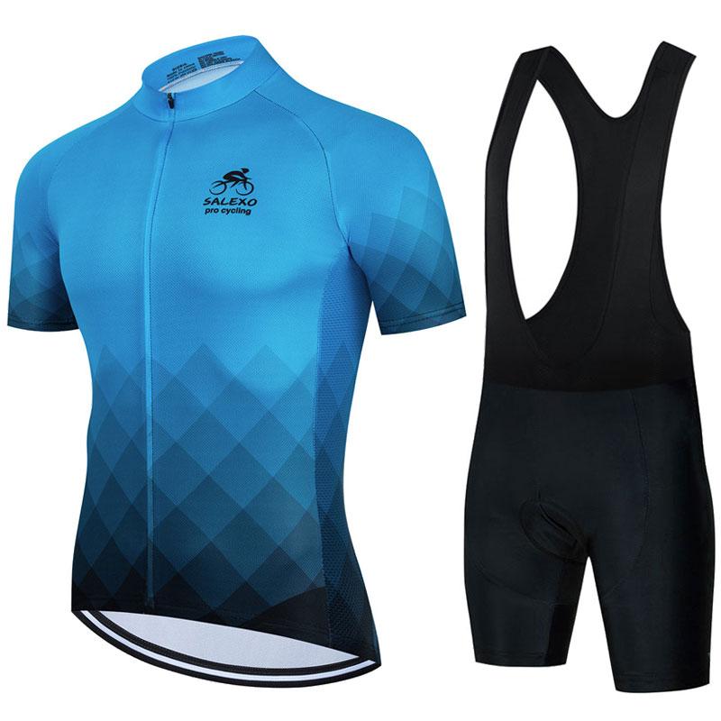 2023 Đội SALEXO Bộ Quần Áo Đạp Xe Jersey Thoáng Khí Nam Mới Áo Sơ Mi Tay Ngắn Xe Đạp Yếm Quần Short 19D Miếng Gel Mùa Hè xe Đạp Quần Áo Color: 8 Size: XS