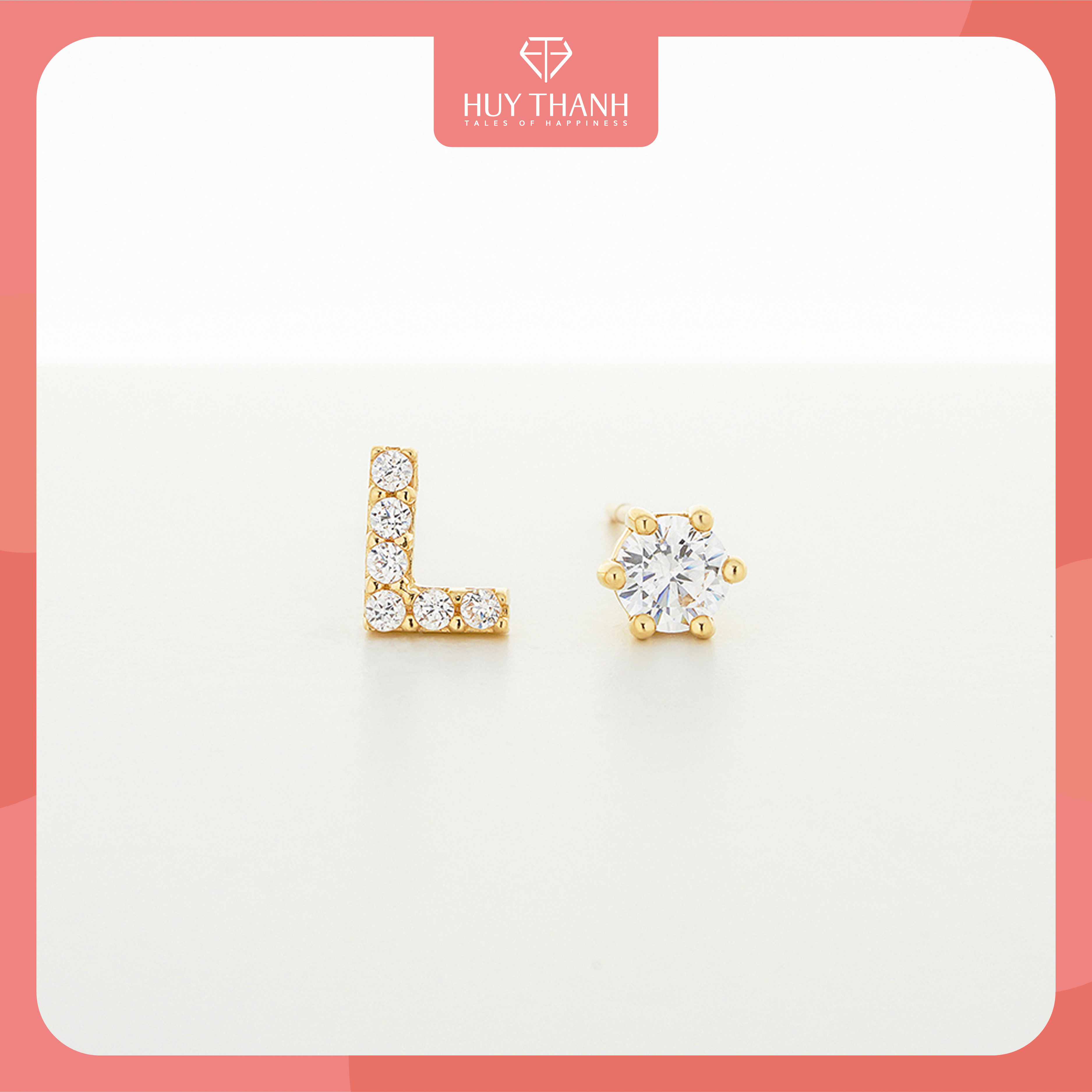 Bông Tai Nữ Chữ L Vàng Tây 14K BTAM109 Huy Thanh Jewelry