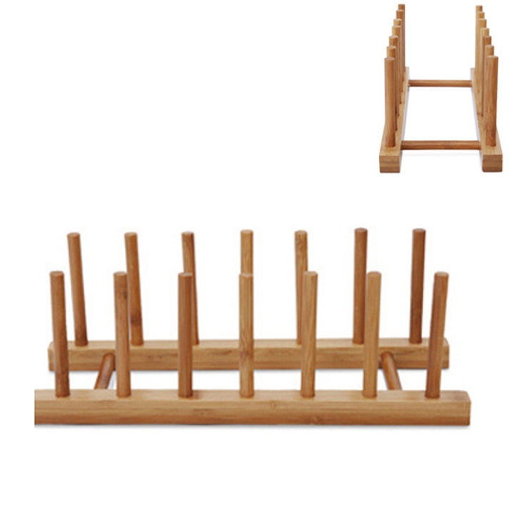 Giá úp cốc, thớt, vung xoong tiện dụng bằng gỗ tre loại 6 ô