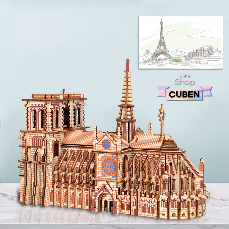 Mô hình nhà thờ Đức Bà cắt laser - Đồ chơi lắp ráp 3D gỗ