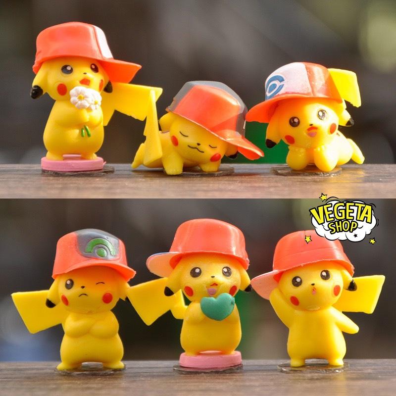 Mô hình Pikachu - Trọn bộ 6 mô hình Pikachu đội mũ cực dễ thương - Cao khoảng 3~5cm