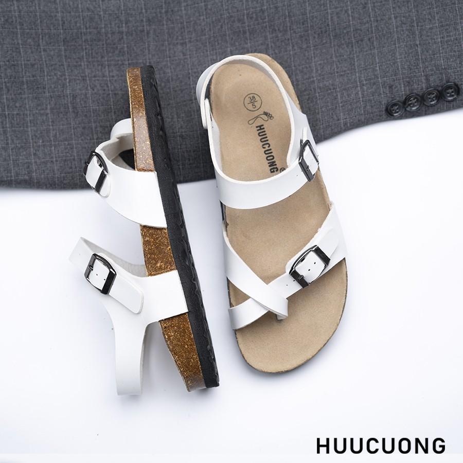 Giày Sandal nữ HuuCuong xỏ ngón trắng đế trấu handmade