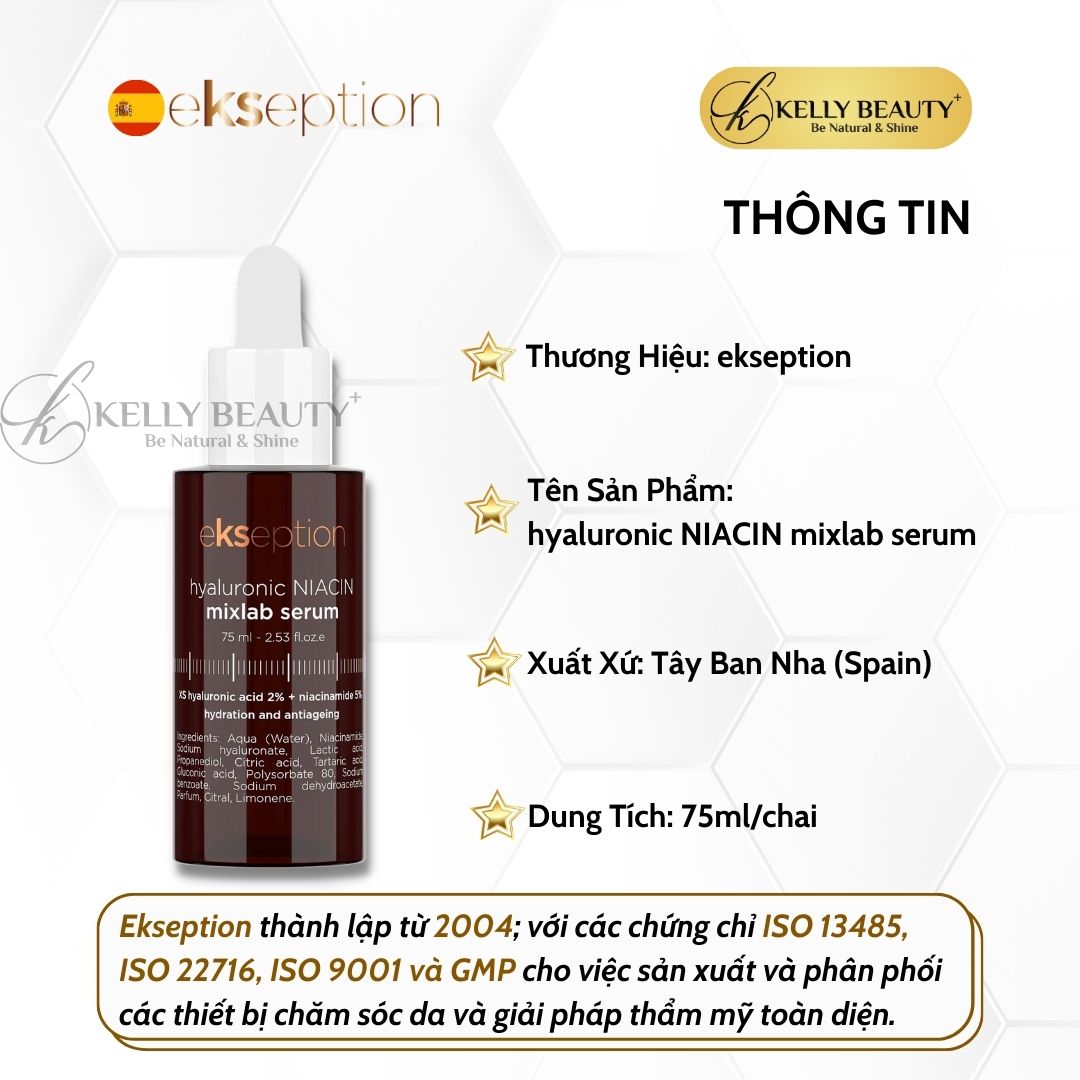 ekseption hyaluronic NIACIN mixlab serum - Tinh Chất Ngừa Mụn, Giảm Thâm; Sáng Da và Se Nhỏ Lỗ Chân Lông - Kelly Beauty