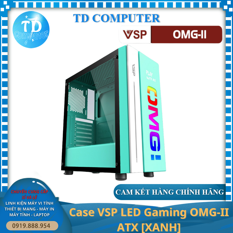 Vỏ máy tính Case VSP OMG [XANH] ~ Gaming LED II-ATX - Hàng chính hãng TECH VISION phân phối