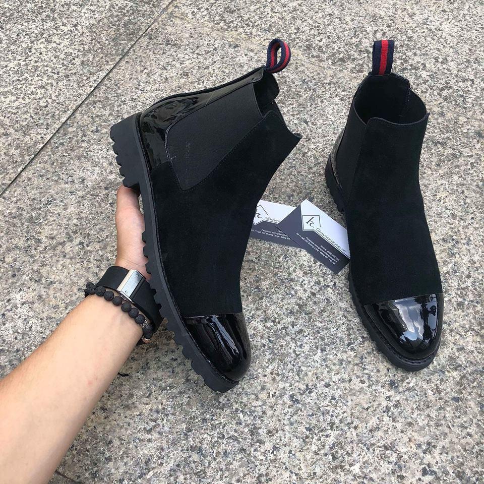 Chelsea Boot da bò 100% họa tiết da bóng kèm da lộn