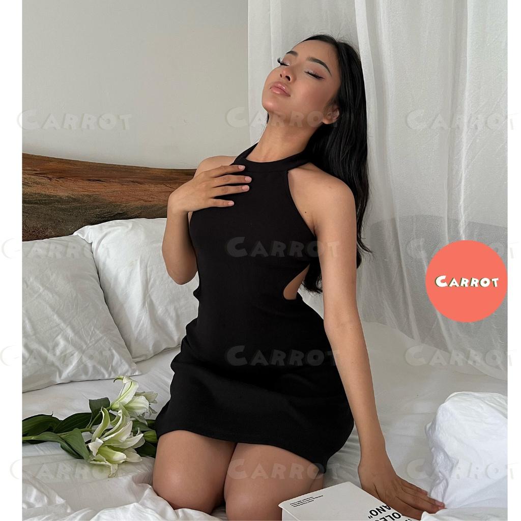 Đầm body sexy thiết kế có mút tôn dáng gợi cảm phối cổ yếm váy nữ ngắn carrotxinhdep đi tiệc đi dạo phố