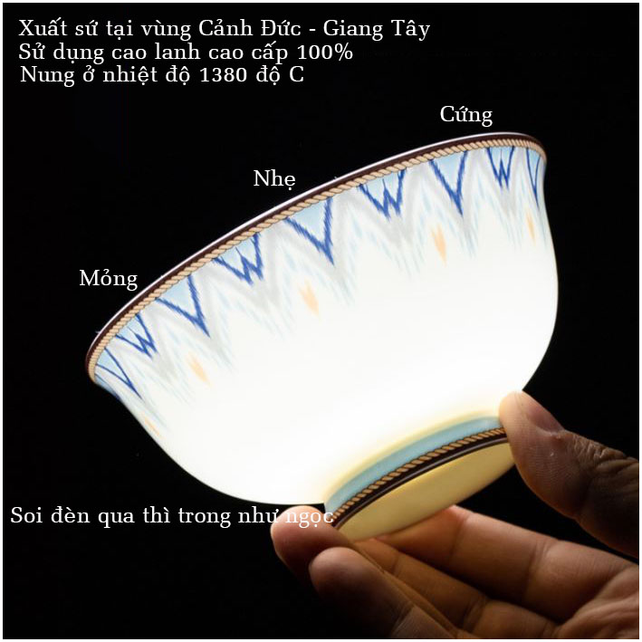 Bộ bát ăn cơm SỨ XƯƠNG Giang Tây cao cấp 62 chi tiết - Bộ chén ăn cơm sang trọng, tinh tế - Bát đĩa mỏng nhẹ nhưng cứng trong và cách nhiệt tốt. Mã GS20