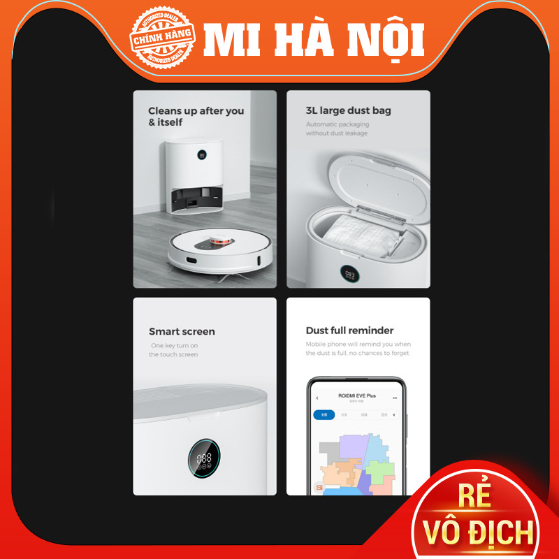 Robot hút bụi Xiaomi Roidmi Eve Plus với hộp đựng bụi tự động đổ rác kết hợp sạc thông minh - Hàng chính hãng