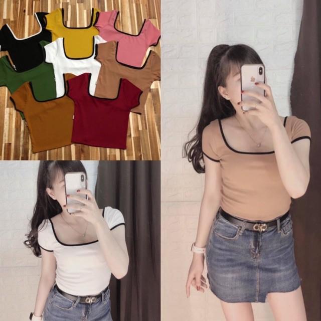 Áo crop cổ vuông viền siêu hot