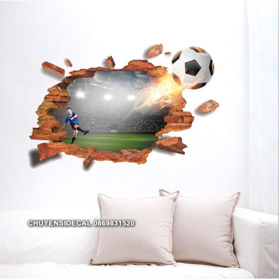 Decal trang trí tường - Họa Tiết Gạch 3D Bóng Đá