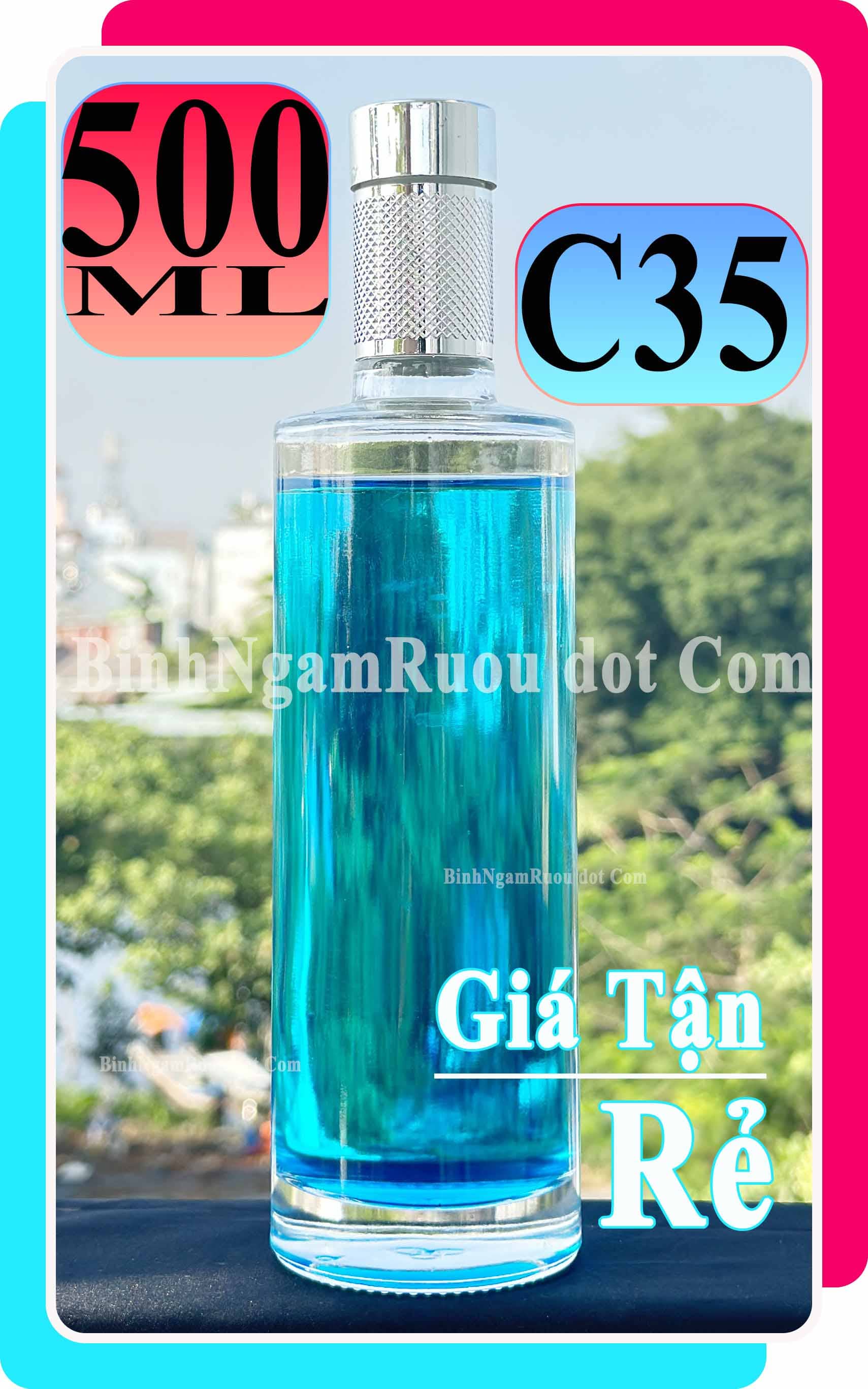 C35 Chai Đựng Rượu Thủy Tinh Trụ Tròn Nắp Bạc Cao Cấp 500ml - Đẹp Cao Cấp - Nắp Kín Thủy Tinh Trong - Tặng Biếu Sang Trọng