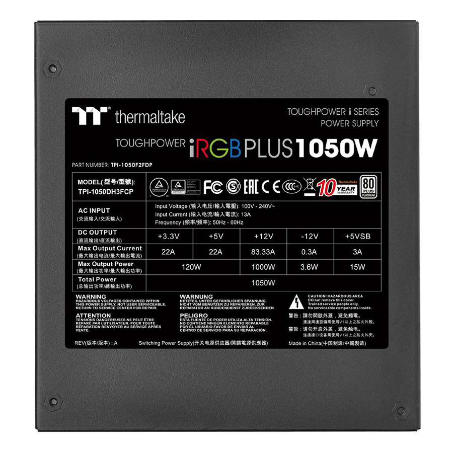 Nguồn Máy Tính PSU Thermaltake Toughpower iRGB 1050W Platinum 140mm PS-TPI-1050F2FDPE-1 - Hàng Chính Hãng