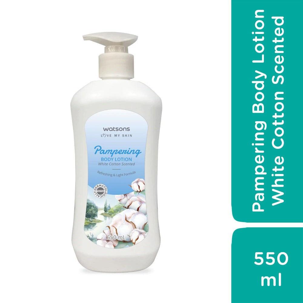 Sữa Dưỡng Thể Watsons Trắng Da Pampering Body Lotion White Cotton Scented 550ml.