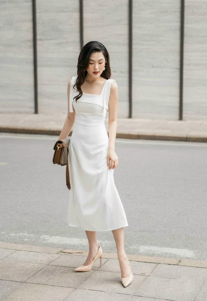 ĐẦM MIDI 2 DÂY BẢNG NƠ VAI 12823